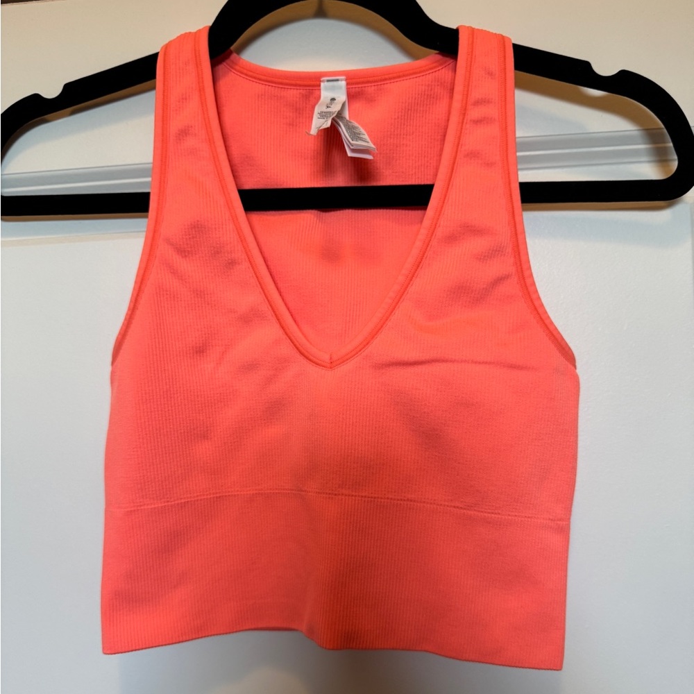 Athleta Aurora Crop Ribbed Tank Camisole Neon Coral XS - Picture 2 of 5